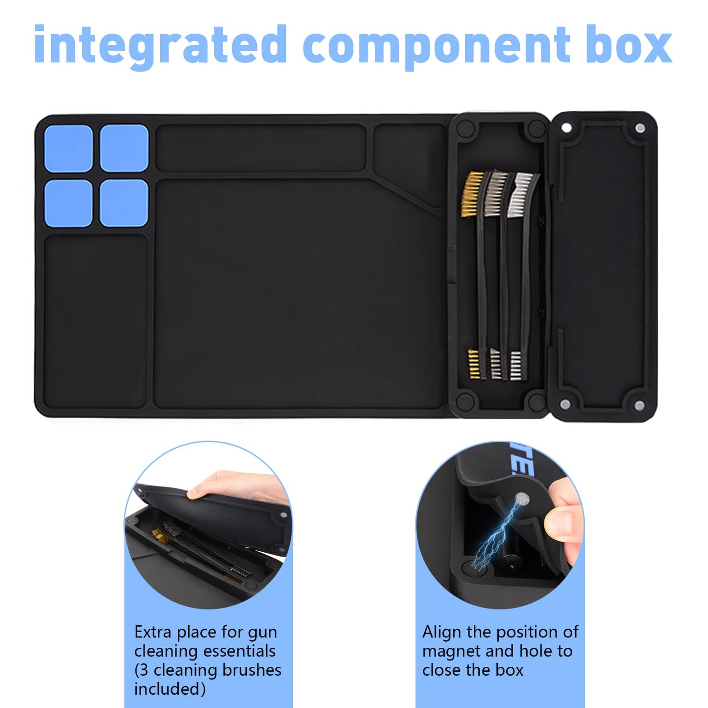 BOOSTEADY Gun Cleaning Mat, Pistol Mat, Anti-Slip Rubber Gun Mat, Magnetic Pistol Cleaning Pad with Integrated Box 15.9" x 9.8"(Black)