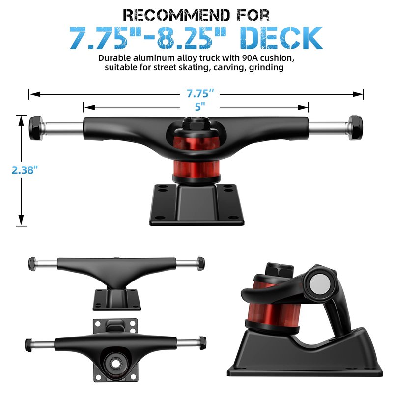 Jizmo Skateboard Trucks, High Rebound Skateboard Cruiser Wheels 60mm, Skateboard Bearings ABEC-9, Skateboard Tool, Skateboard Pads, Skateboard Hardware Combo Starter Set(Blue)
