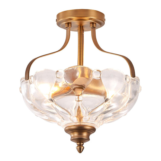 LTILCVGD Vintage Semi Flush Mount Ceiling Light, 2-Bulb Brass Glass Close to Ceiling Light, Indoor Hanging Light for Bedroom Kitchen Porch Hallway,Bulbs Not Included