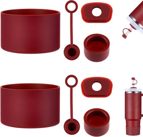 HYZ Silicone Spill Proof Stopper Set - 8 Piece Accessories for Stanley H2.0 Tumblers | Cranberry