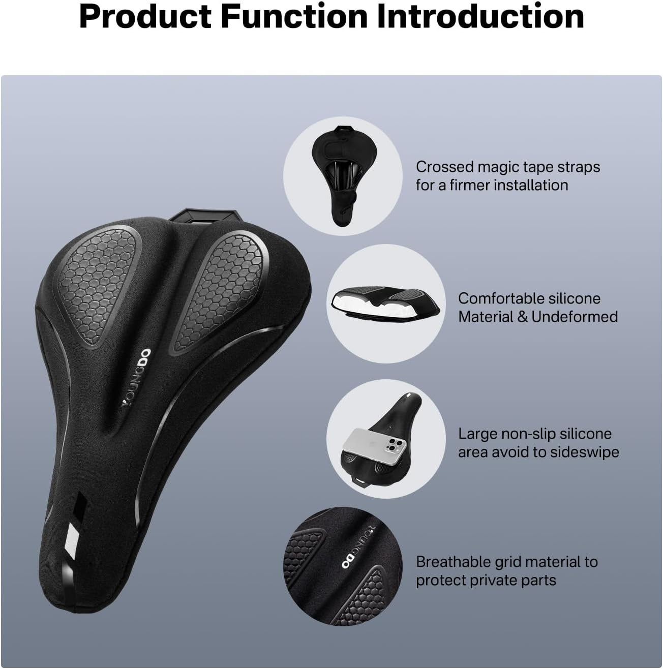 YOUNGDO Gel Bike Seat Cushion - Waterproof Cover & Shock Absorbing Pad for Peloton, BMX, MTB & Road