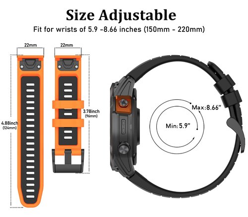 VINIUSIKI 22mm Fenix 7 Pro Straps,Easy Fit Silicone Wristband Replacement for Garmin Fenix 6 Pro Descent G1 Tactix Bravo Approach S62 Fenix 5 Plus Forerunner 965 955 Watch Bands,Black Red