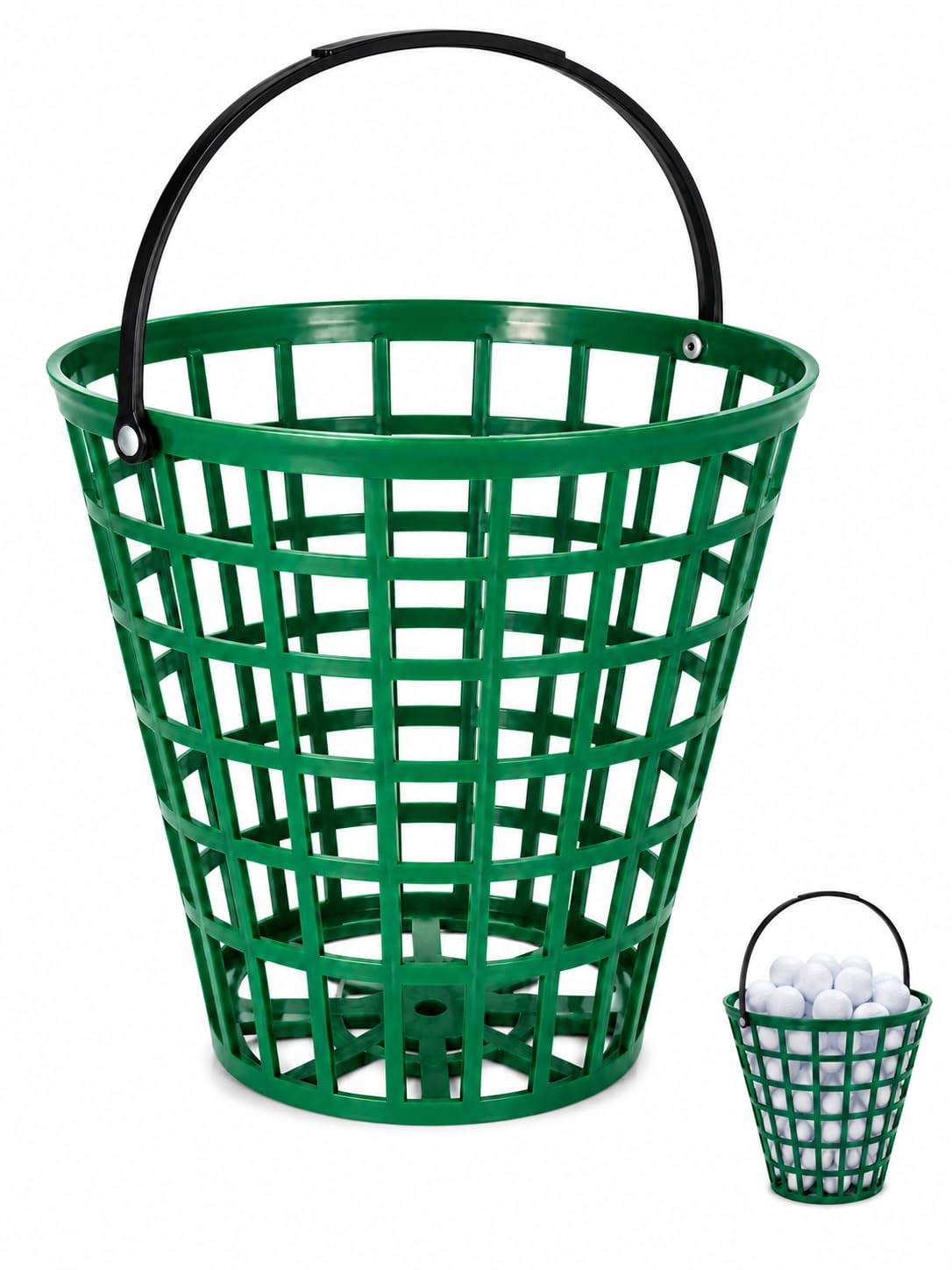 VANZACK Plastic Golf Ball Basket 100 Balls, Golfball Container Golf Ball Bucket with Handle, Holds 100 Balls, for Summer Golf Ball Storage Practice Accessories, Green