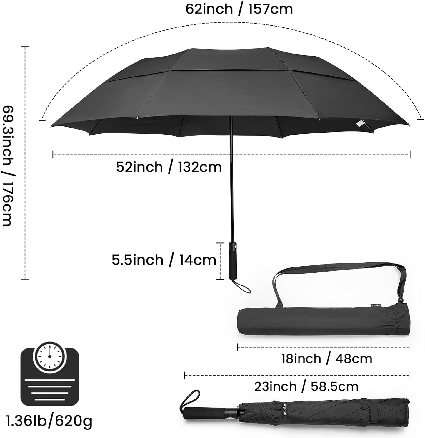 Prospo 62-Inch Portable Golf Umbrella - Oversized Double Canopy, Windproof & Waterproof Design