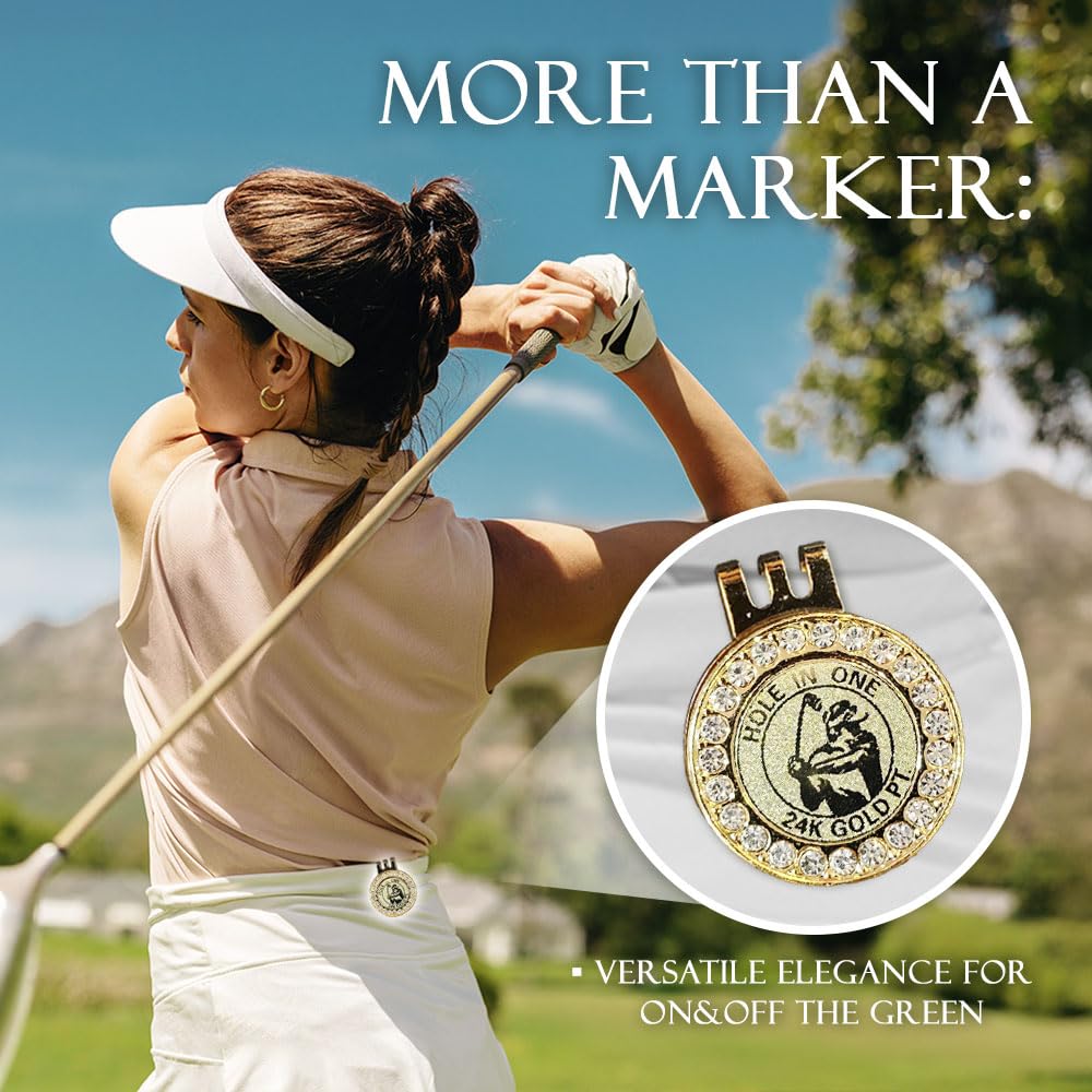 Vertini 24K Gold Plated Golf Ball Marker with Magnetic Hat Clip - Luxury Golf Gifts for Men, Unique Golf Accessories for Dad, Boss, Husband, Unique Golf Gifts for Men Who Have Everything [ Crystal ]