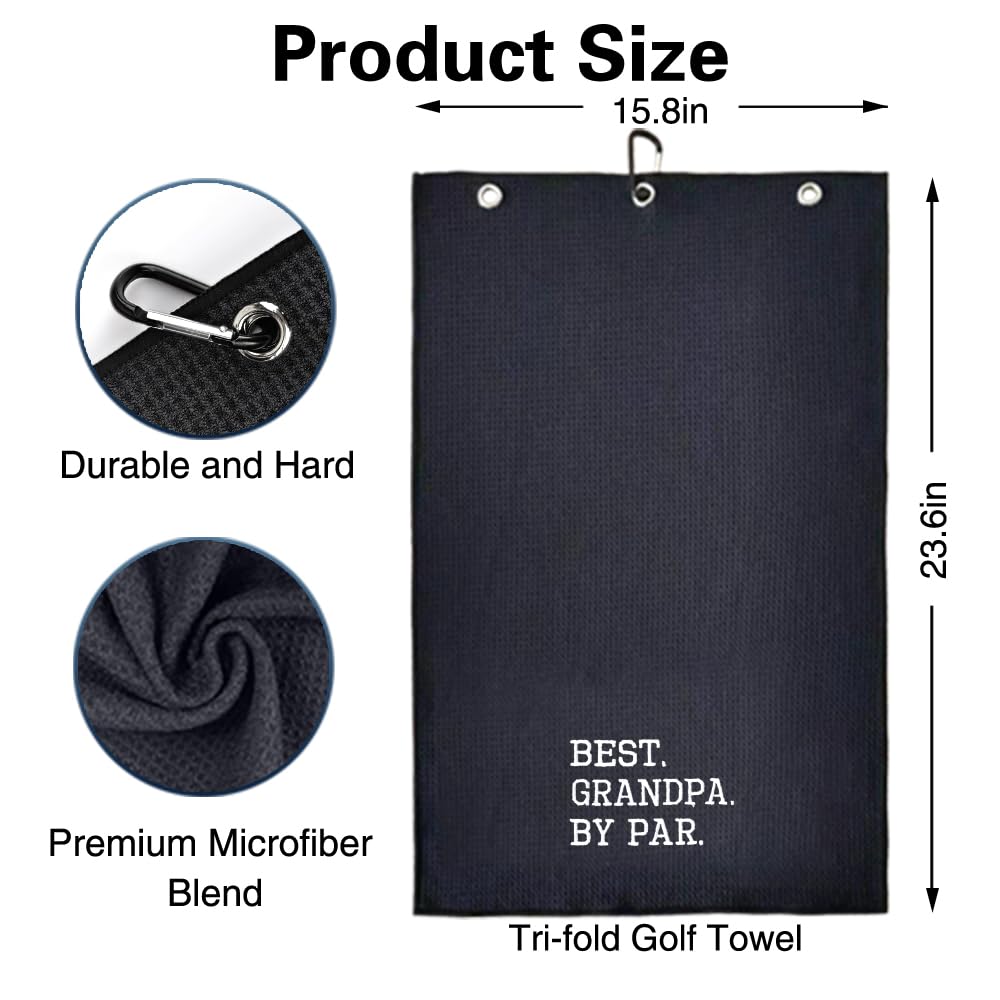 WUUCKOO Best Grandpa by Par Embroidered Golf Towel, Funny Golf Towels for Golf Bags with Clip, Golf Accessories for Men, Retirement Gift for Grandpa Dad, Fathers Day Birthday Gift for Grandpa Golfer
