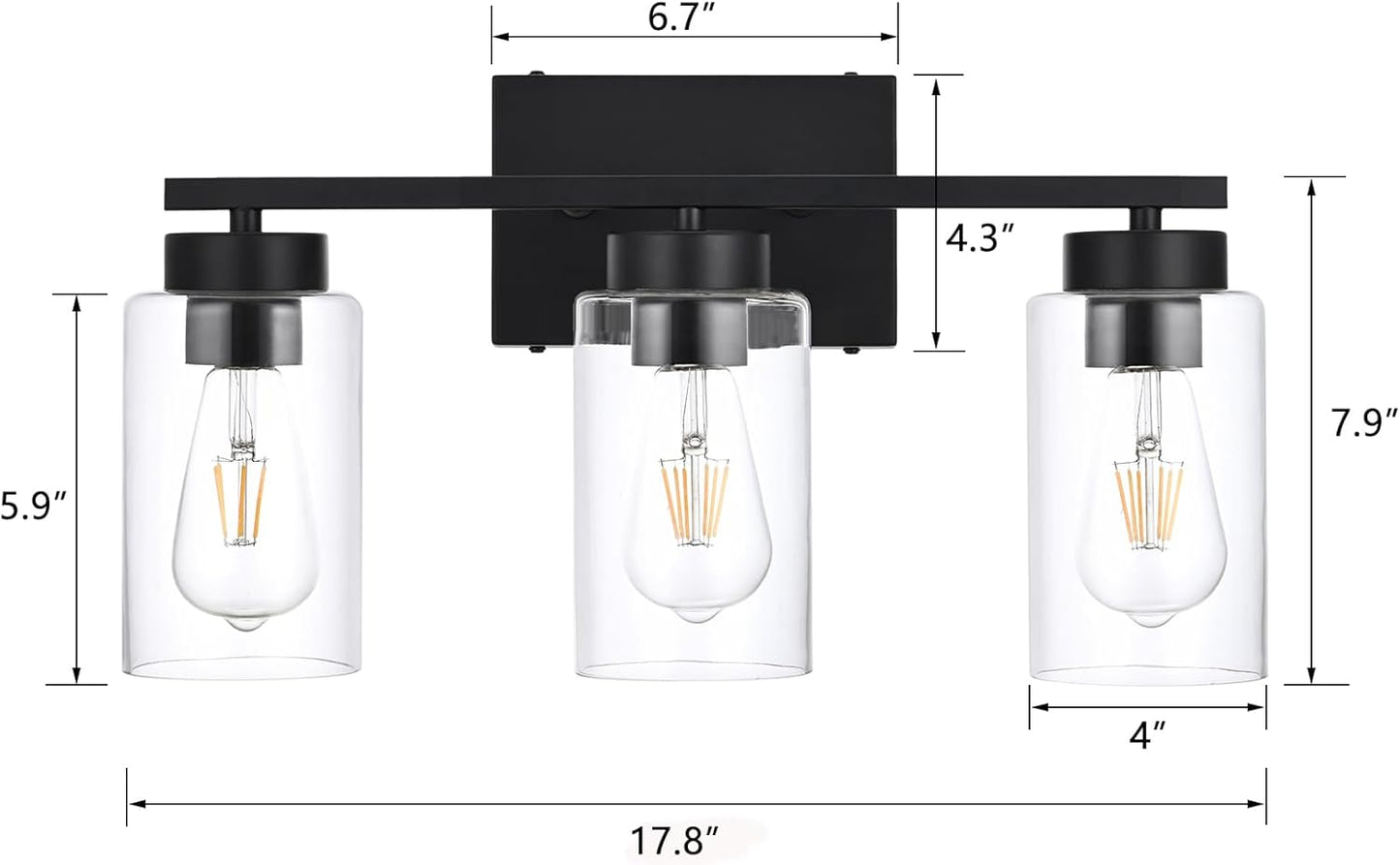 Modern 3-Light Bathroom Vanity Light in Brushed Gold with Clear Glass Shades