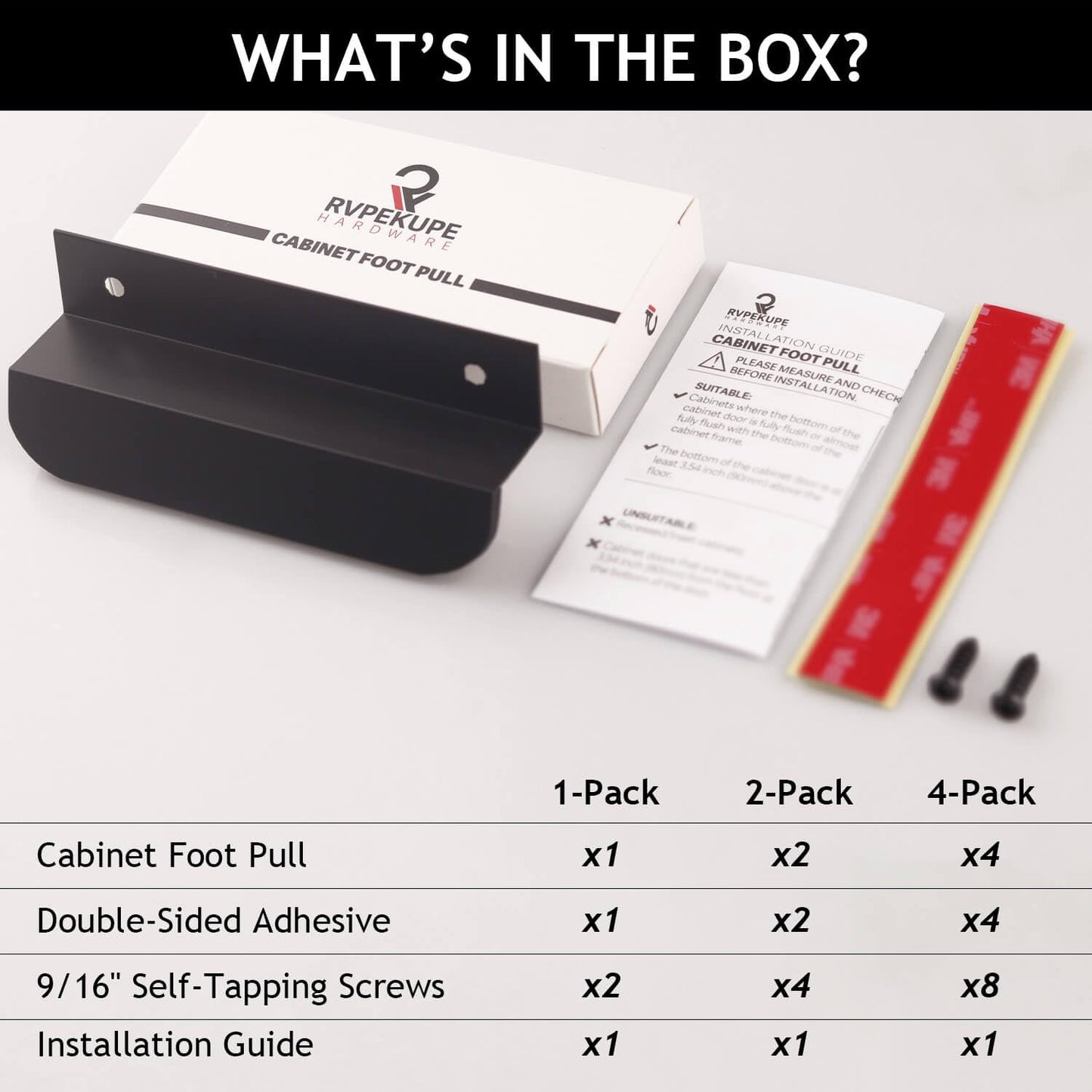 RVPEKUPE 1-Pack Under Cabinet Foot Pull with Adhesive and Screws, Hands Free Toe Foot Pull Opener for Kitchen Trash Cabinet Drawer, 4 Inch (Matte Black)