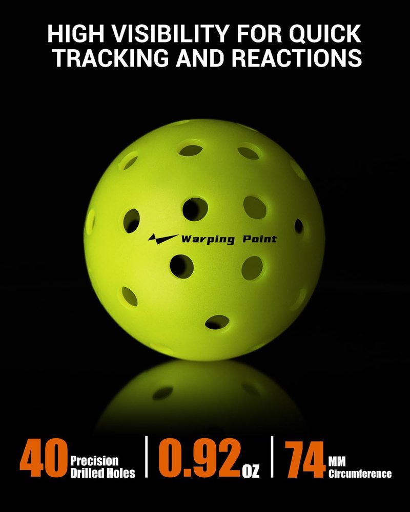 Warping Point Outdoor Pickleball Balls Usapa Approved, 12 Pack 40 Holes Competition Pickle Balls for Tournament Play, Crack Resistant Pickleball for Beginner Intermediate Pro Player, Yellow