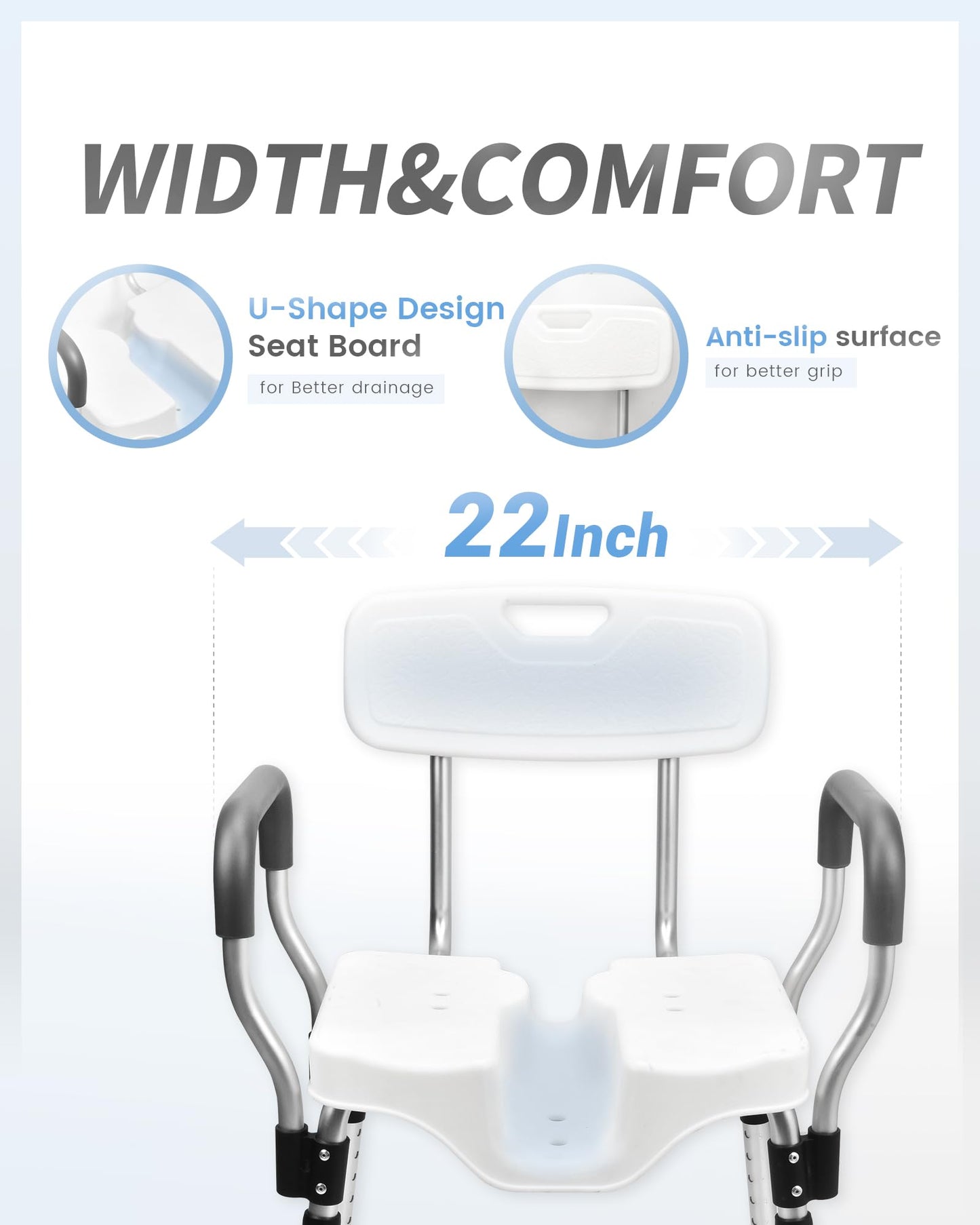 Sangohe Shower Chair - Shower Chair for Inside Shower - U-Shape Seat Heavy Duty Shower Chair - Shower Chair with Arms for Handicap - Wide Shower Seats for Elderly - Shower Chair for Bathtub, 796E