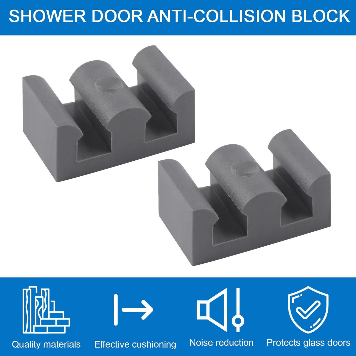 INCREWAY 4PCS Framed Sliding Silicone Door Bumpers Suitable for All Kinds of Shower Glass Moving Doors, Clear Shower Doors (Grey)