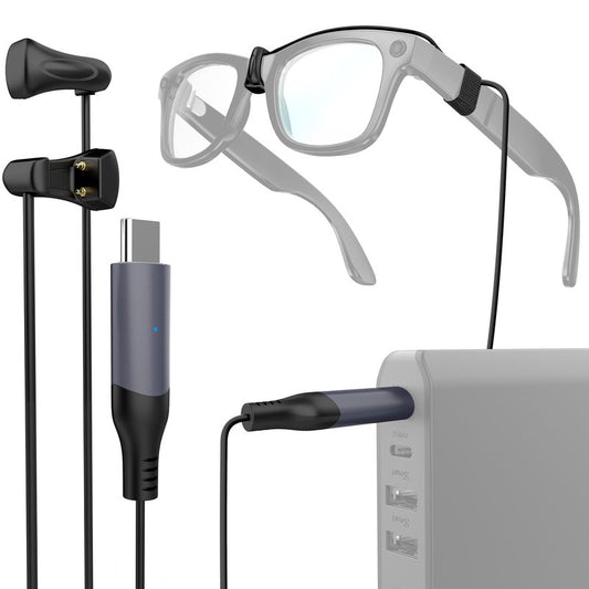 Hugener Clip-On Contact Charging Cable for Ray-Ban Meta Smart Glasses 5FT/1.5M, Power Supply from Glasses Case, Charger Compatible with Wayfarer Meta, Headliner Meta, Skyler Meta