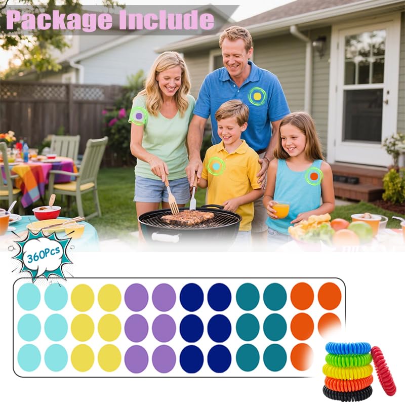 BuggyBands Mosquito Repellent Stickers 360 Pack + 6 Bracelets – Natural Plant-Based Insect Protection