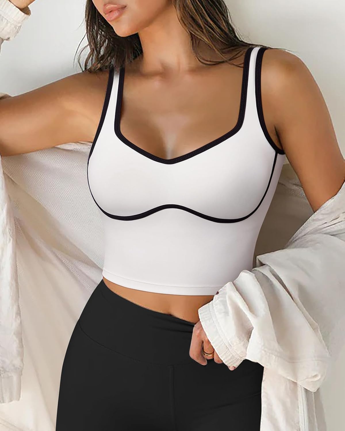 SUUKSESS Sports Bra - Sweetheart Neckline Padded Longline Crop Top for Women | Comfortable Workout Wear