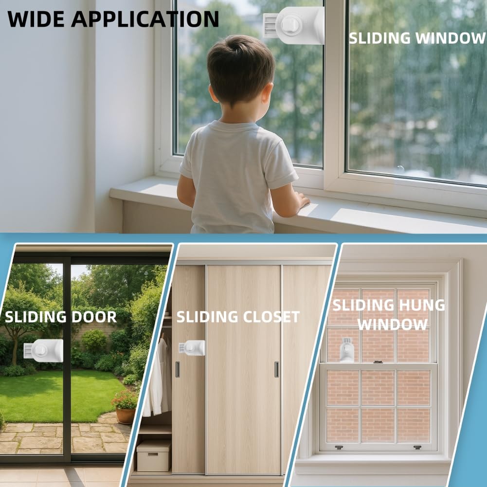 Adjustable Sliding Window Patio Door Lock Child Pet Proof Sliding Closet Door Lock for Kids Safety Foot Locks Work on Glass or Wood for Patio Bedroom Home and Office (2, White)