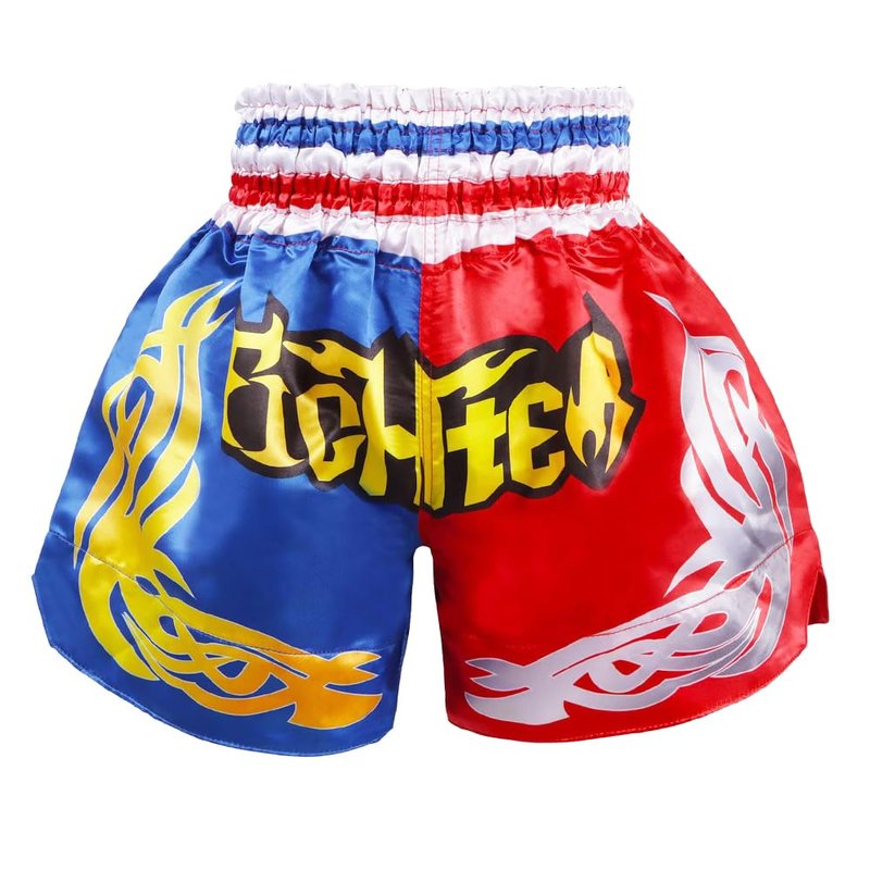 TAIKMD Muay Thai Shorts for Children Traditional MMA Gym Kickboxing Boxing Training Active Shorts (US, Alpha, XX-Small, Regular, Red&Blue)