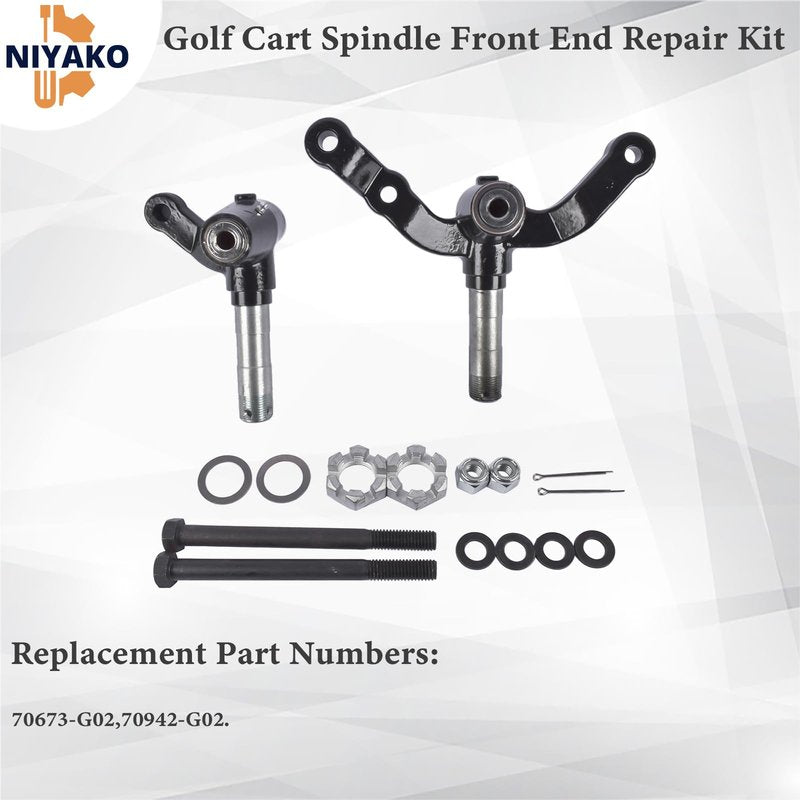Niyako Golf Cart Spindle Front End Repair Kit, Passenger Side and Driver Side Spindle Assembly, Replacement# 70673-G02 70942-G02 Fit EZGO TXT/PDS 2001.6-Up Electric and Gas Golf Carts