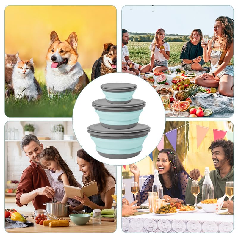 flintronic 3Pcs Collapsible Camping Bowl Sets, Portable Silicone with