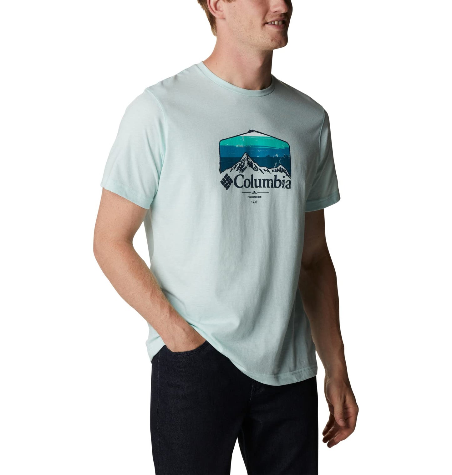 Columbia Men's Thistletown Hills Graphic Short Sleeve, ICY Morn Heather/Hikers Graphic, 4X Big