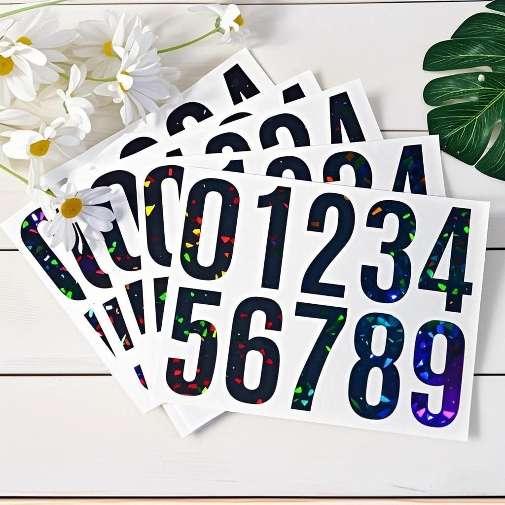 Jiepuxiter 10 Sheets Reflective Vinyl Mailbox Number Stickers,Self-Adhesive Address Labels for Cars, House Doors, Windows & Metal Mailboxes (Black, 4 inch)