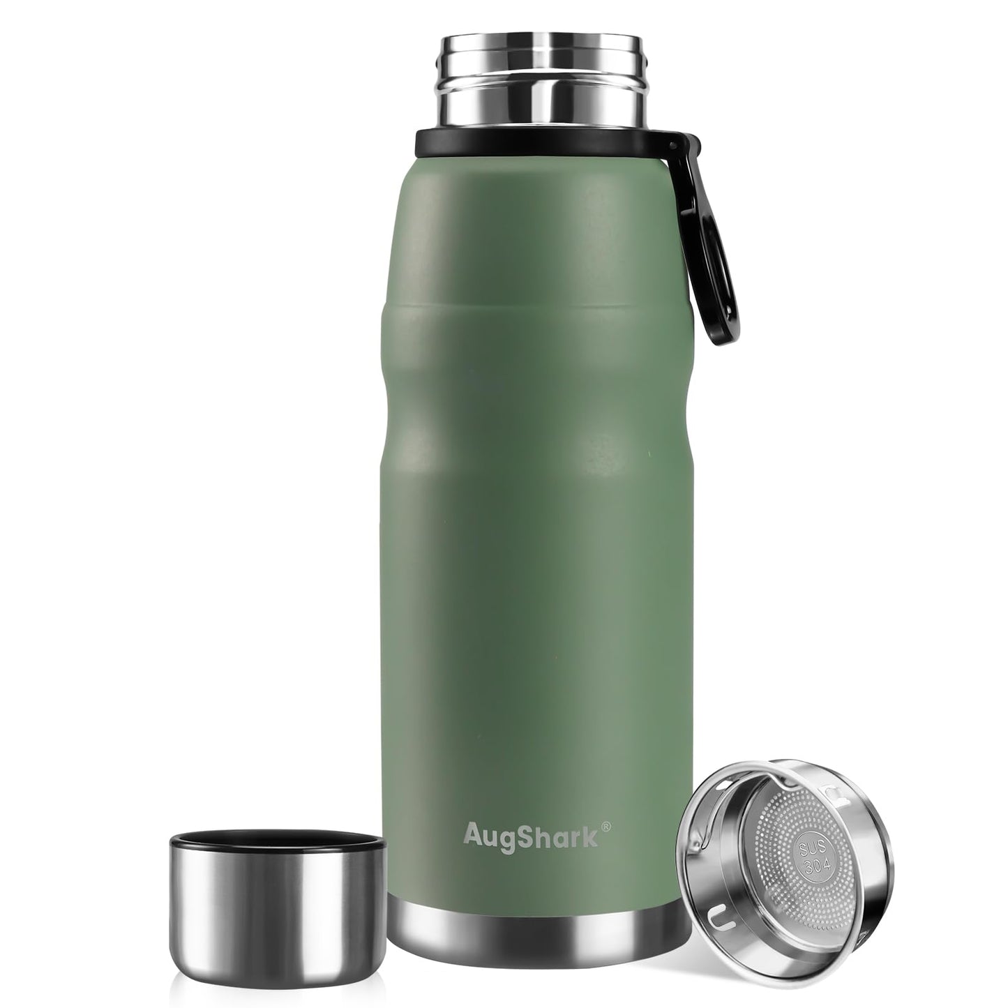 Augshark 20oz Stainless Steel Insulated Water Bottle Travel Coffee Cup with Lid Leak Proof Metal Water Bottle for Hot and Cold Drink Water Flask(Green)