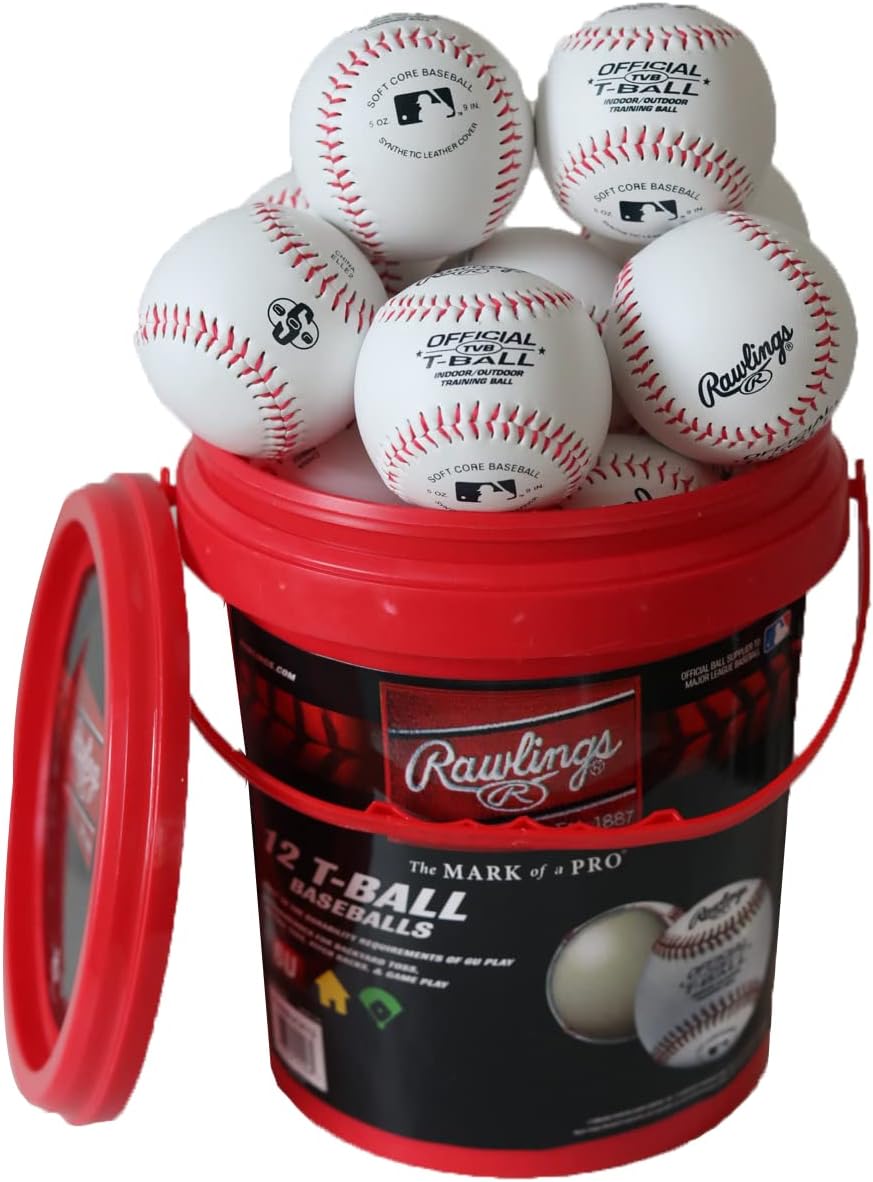 Rawlings Official T-Balls - Youth Size 6U | 12 Count Bucket | Sponge Rubber Core for Indoor/Outdoor Play