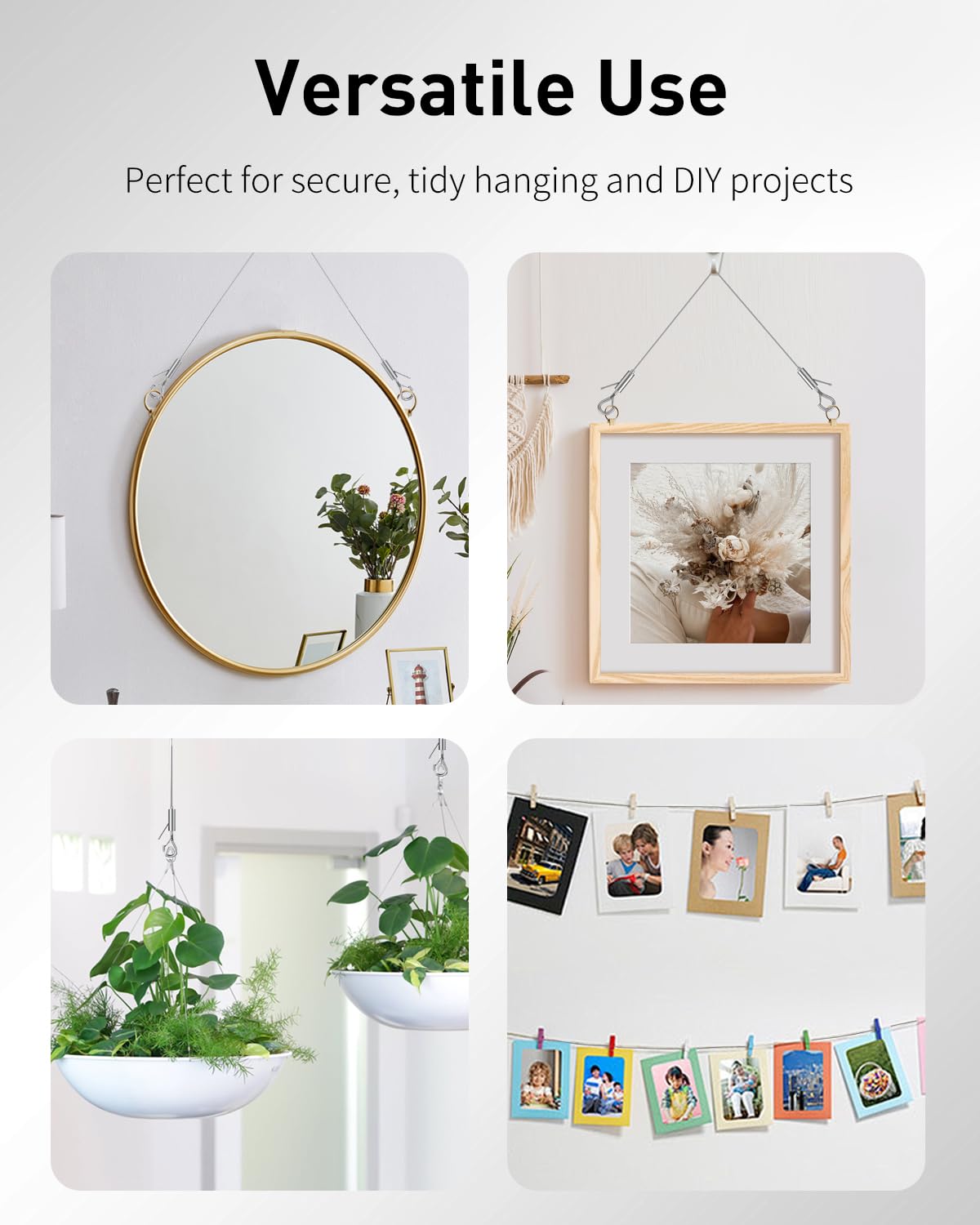 Uniclife Adjustable Picture Hanging Wire, 6.6 Feet 1/16", Picture Hanging Kit for up to 100 lbs, Heavy Duty Stainless Steel Wire Rope for Mirror Curtain Photo Frame & Art, 4 Pack