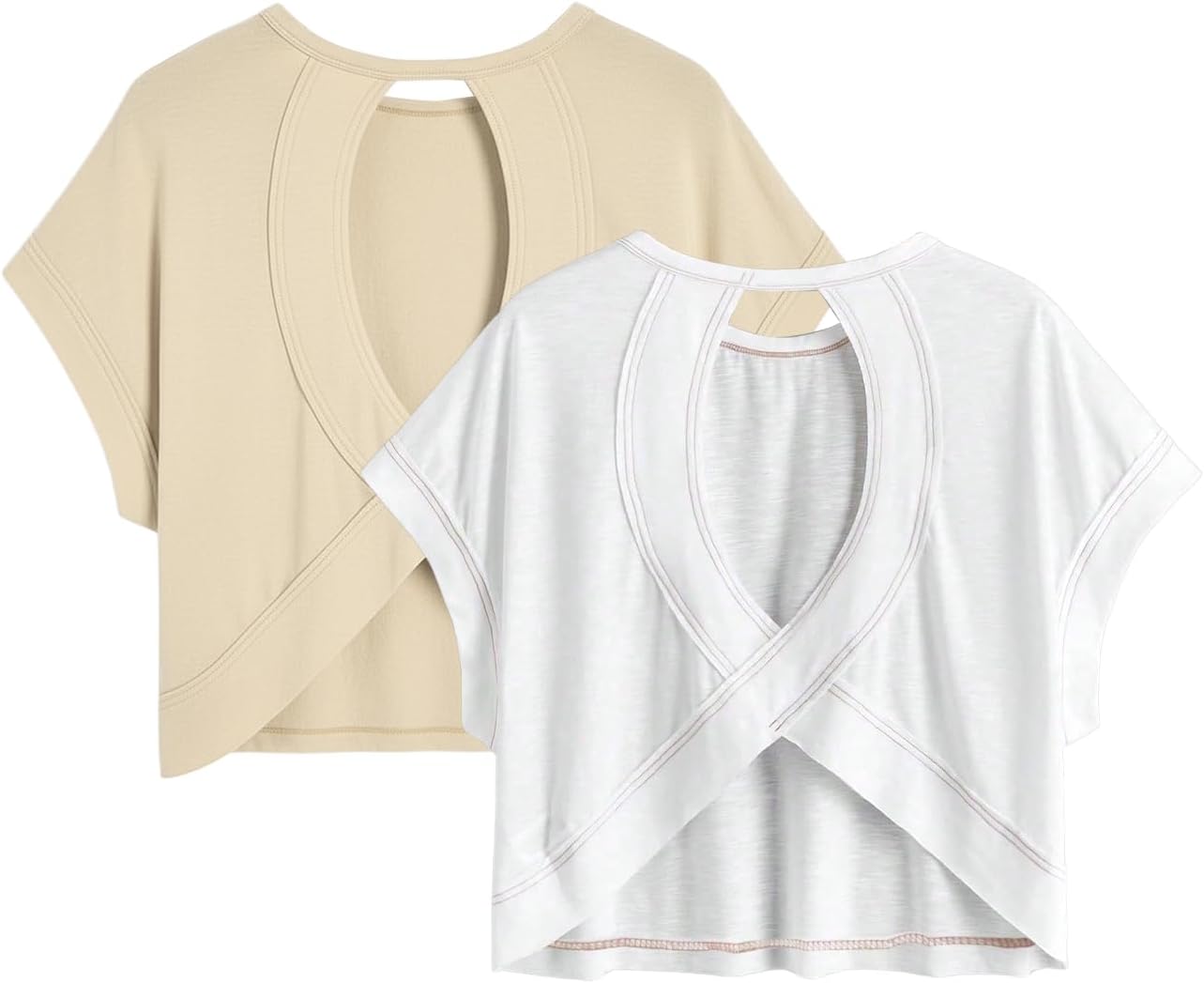 RoseSeek Women's Criss Cross Open Back Tops - Casual Summer T-Shirt | 2-Pack, Short Sleeve, Crewneck
