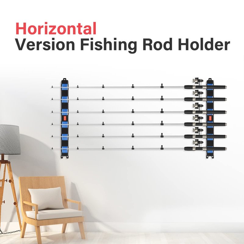 Simple Deluxe Horizontal Fishing Rod Holders Wall-Mounted – Simple Deluxe Fishing Rod Rack Great Fishing Pole Holder for Garage, Fishing Rod Rack Holds Up to 12 Rods, 13.6" Blue, 2 Pair