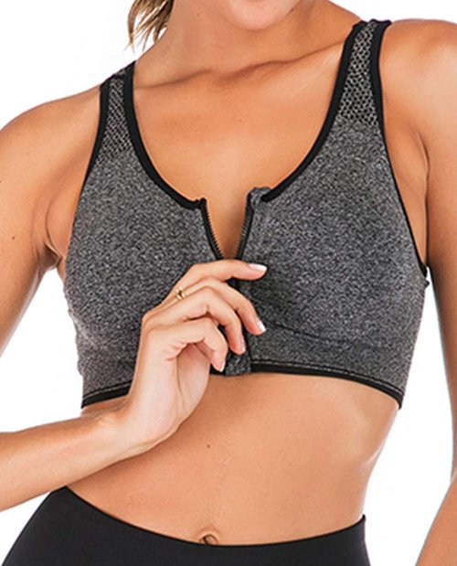 FLORATA Zip Front Sports Bra for Women - Wireless Post-Surgery Yoga Bra | Comfortable Fit