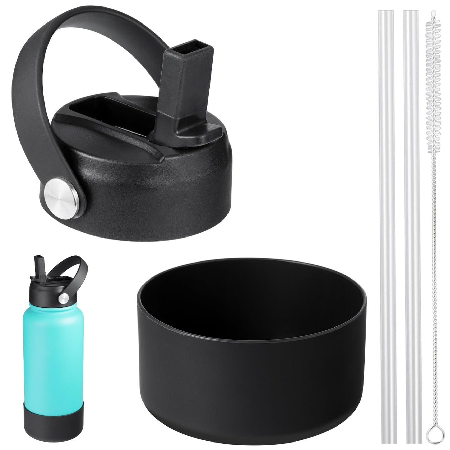 KMN Wide Mouth Straw Lid with Flip Top, Replacement Cap with Straw for Hydro Flask 18 32 40 oz Wide Mouth Water Bottle & 12 16 20 oz Coffee Flask, BPA-Free Leakproof Sports Lid (dark)
