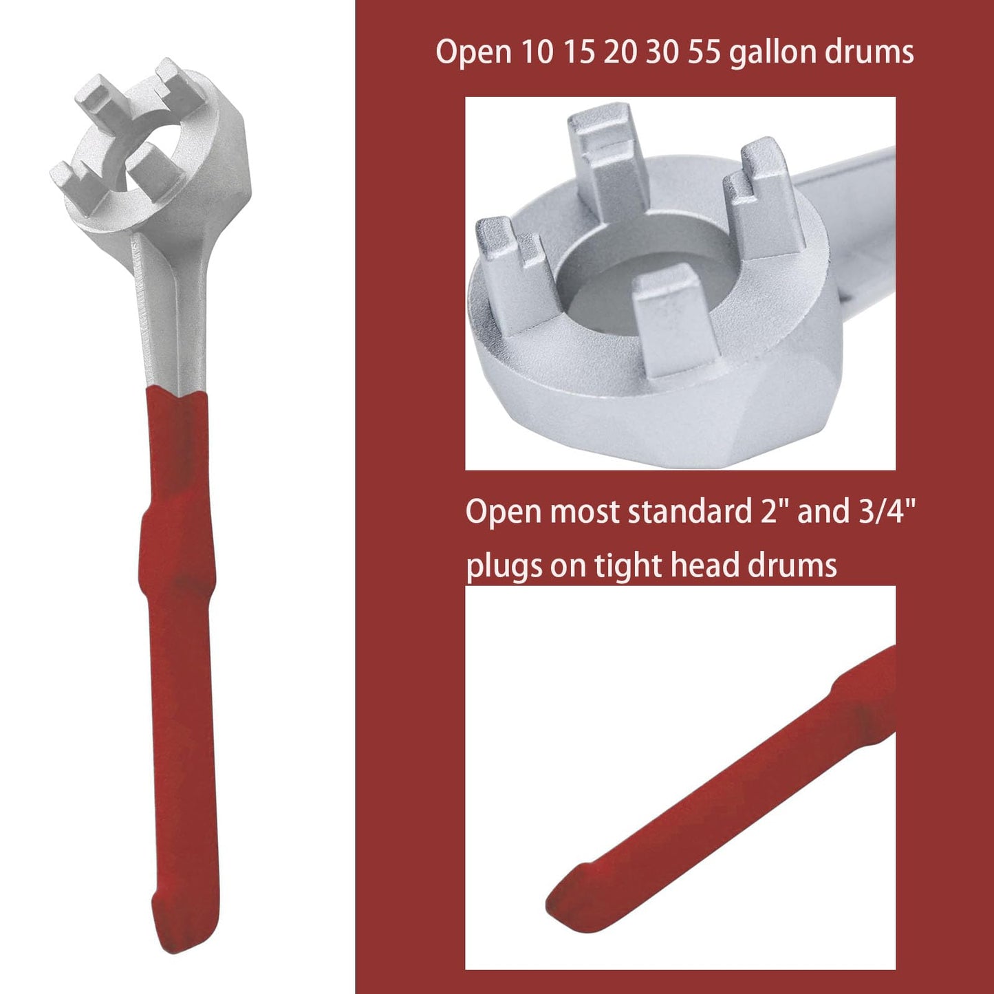 WINTOWIN Aluminum Drum Wrench, Bung Wrench, Barrel Opener Tool for Opening 10 15 20 30 55 Gallon Drum, Fits 2" and 3/4" Bung Cap Red