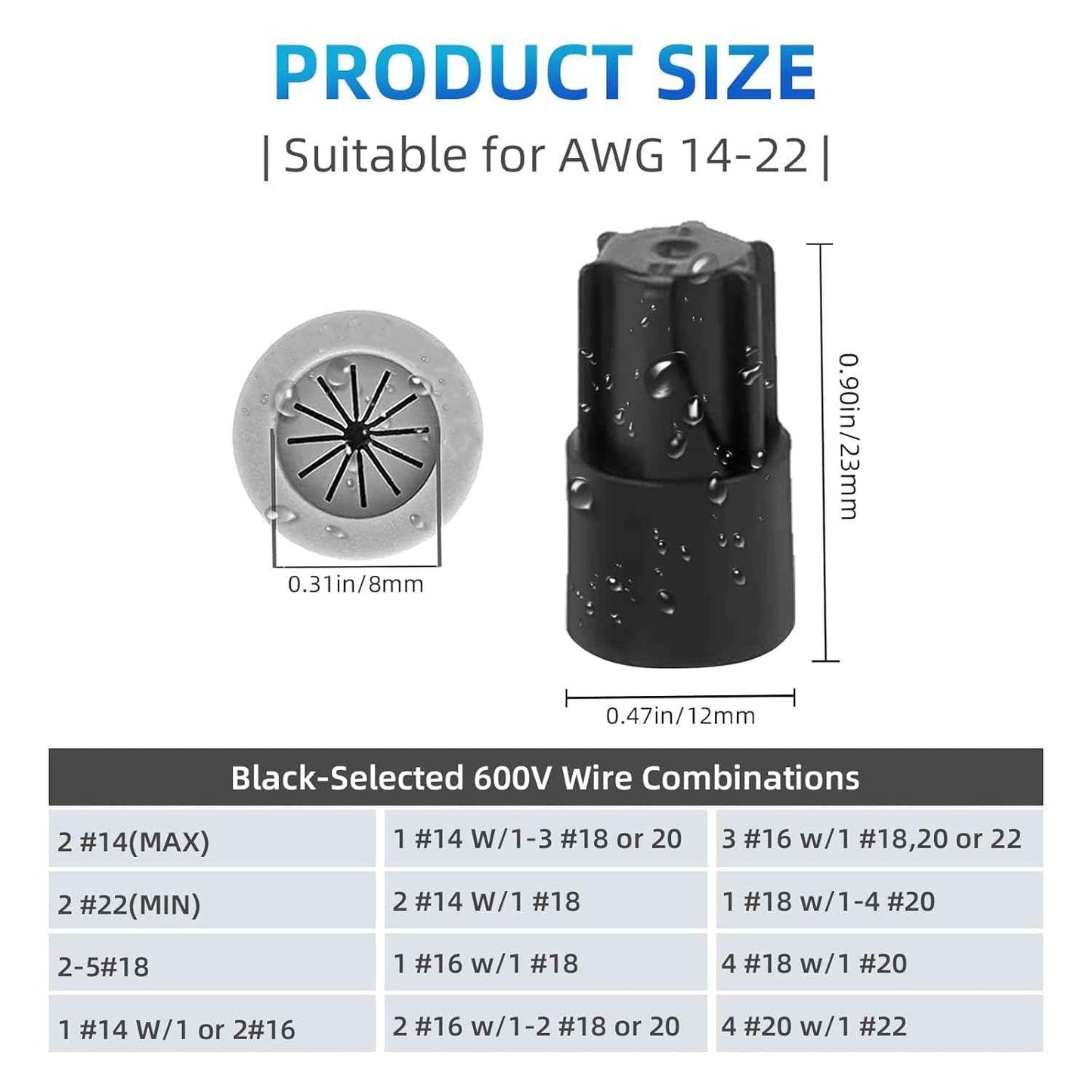 120PCS Waterproof Outdoor Wire Electrical Connectors,Sealant Twist Nuts Caps Cable Terminal Connector Gel for Landscape Light, Building Application, Wet Location Installation, 22AWG-14AWG, Small Size