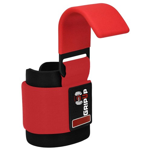 GripUp Weight Lifting Hooks – Heavy Duty Gym Straps for Deadlifts, Pull-Ups, Rows & Strength Training Secure Grip Support for Weightlifting, Powerlifting CrossFit Nylon & Neoprene Padding (Red)