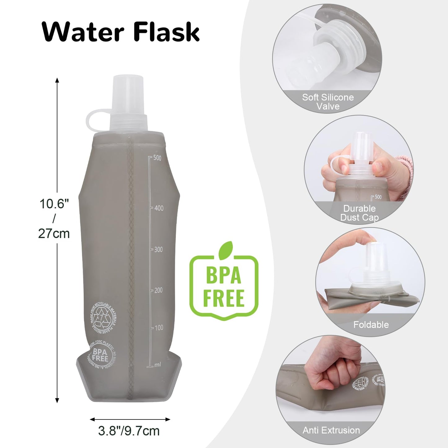 Outplea Lightweight Running Vest with 2pcs 500ml Water Bottle for Men Women, Reflective Water Vest Hydration Pack Hydropack for Hiking, M/L