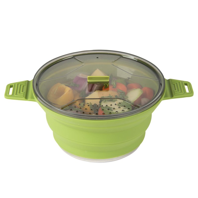 Restaurantware-Hi Tek 2.5 Liter Collapsible Camping Pot, 1 Portable Cook Pot - With Lid, Stainless Steel Bottom, Silicone Camping Cookware, For Travel Or Outdoor Hiking- Restaurantware
