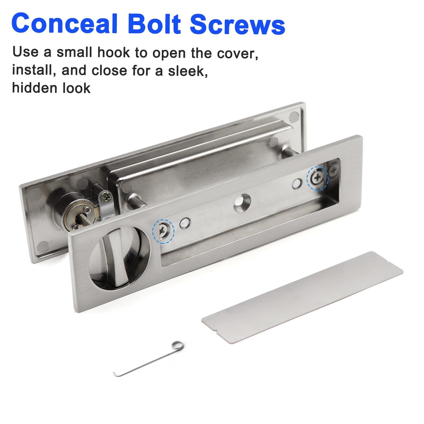 Dontay 2 Pack Pocket Door Handle with Lock and Edge Pull, Narrow Modern Rectangular Keyed Entry Function, Recessed Sliding Door Hardware for 1 3/8” to 2 3/16” Thickness Door (2, Brushed Nickel)