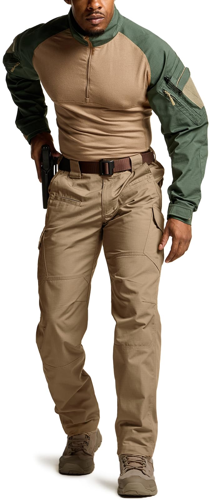CQR Men's Tactical Pants, Water Resistant Ripstop Cargo Pants, Lightweight EDC Work Hiking Pants, Outdoor Apparel, Raider Cougar, 42W x 32L
