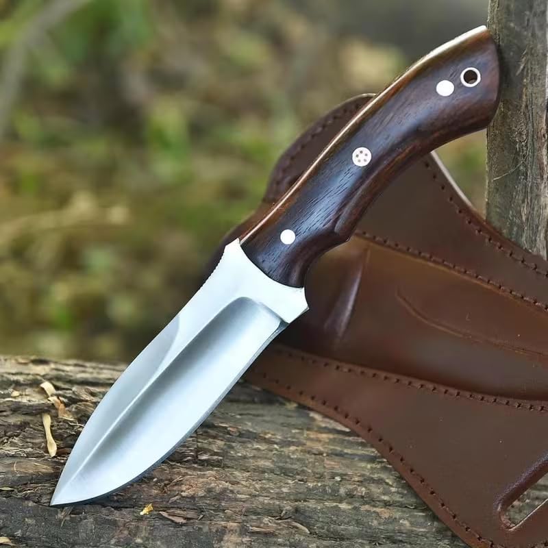 FH Traders Rose Wood Fixed Blade Hunting Tracker Knife with Leather Sheath