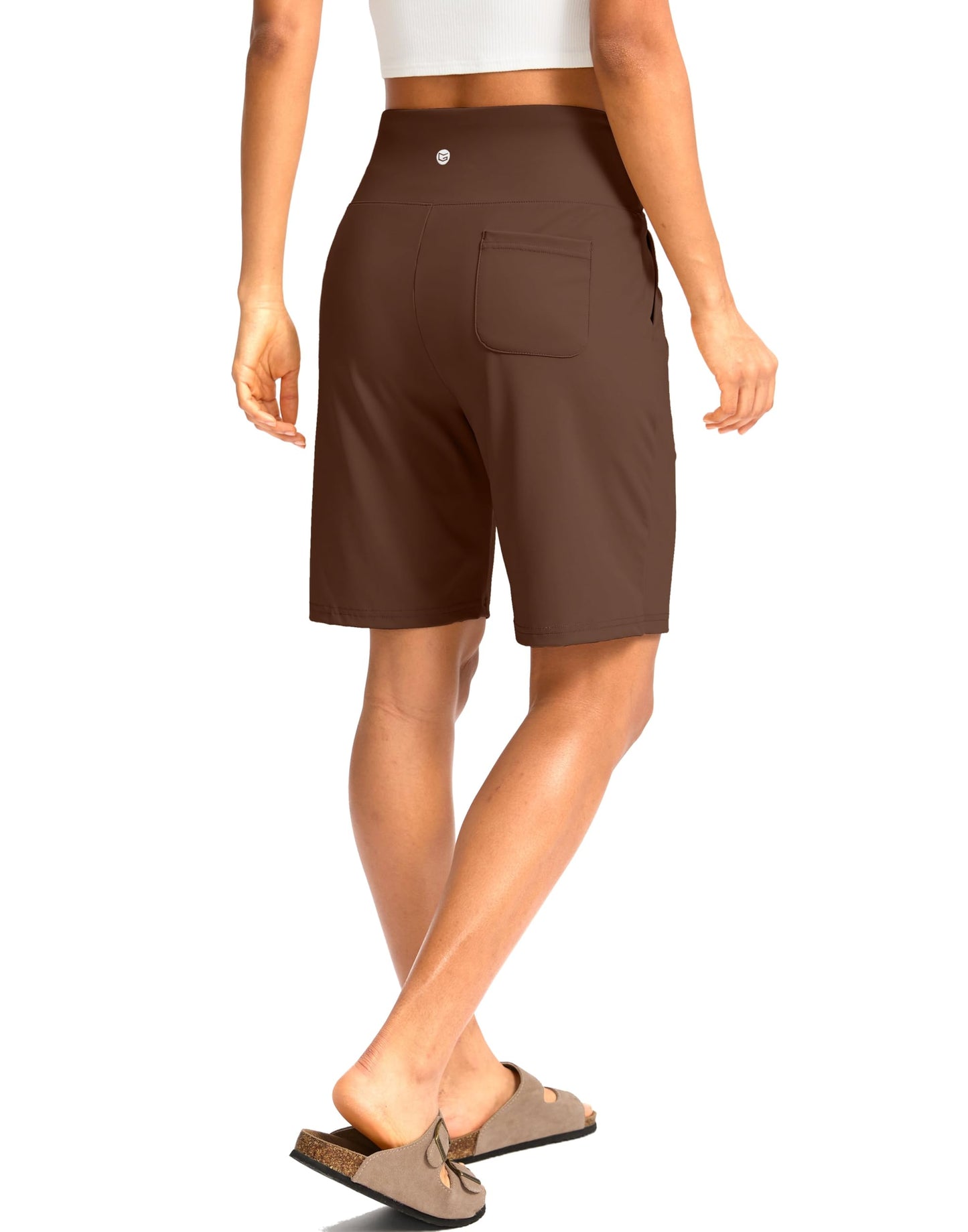 G Gradual Women's Bermuda Long Shorts with Pockets 9" High Waisted Knee Length Shorts for Women Walking Athletic Workout(Espresso,XL)