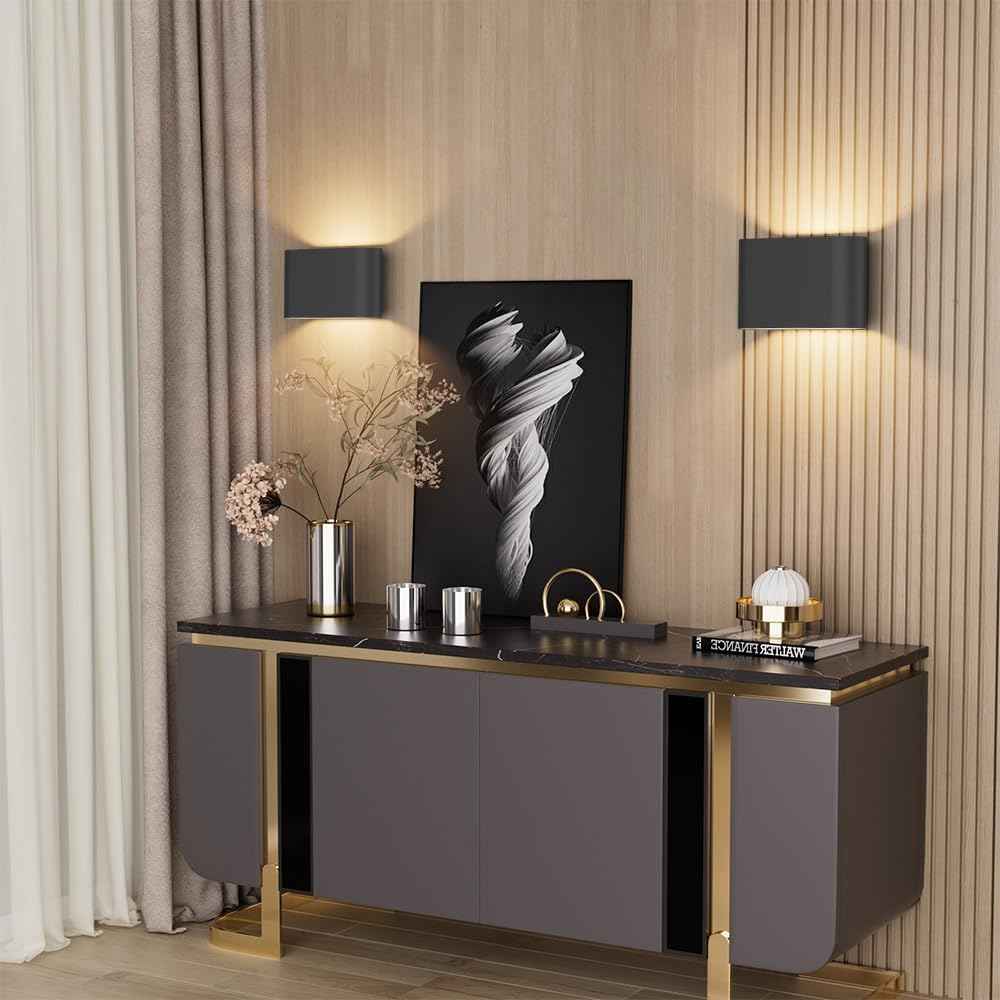 Modern Black LED Wall Sconces Set of 2 - Hardwired Up & Down Indoor Lights for Living Room, Bedroom, Hallway - Warm White 3000K (Includes G9 Bulbs)