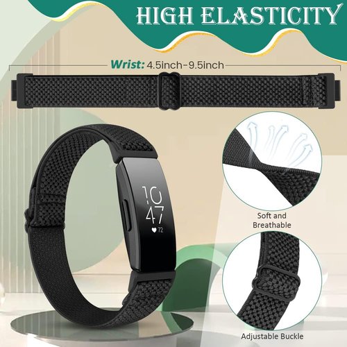 Fitbit Adjustable Elastic Nylon Sport Bands - Soft Stretchy Replacement Straps for Inspire 3/2/HR/Ace 2/3