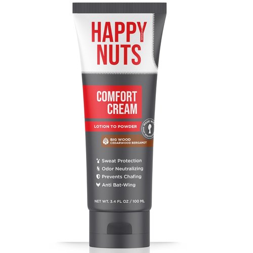 Happy Nuts Comfort Cream Deodorant - Aluminum-Free Anti-Chafing & Odor Control for Men | 3.4 Fl Oz (Big Wood)