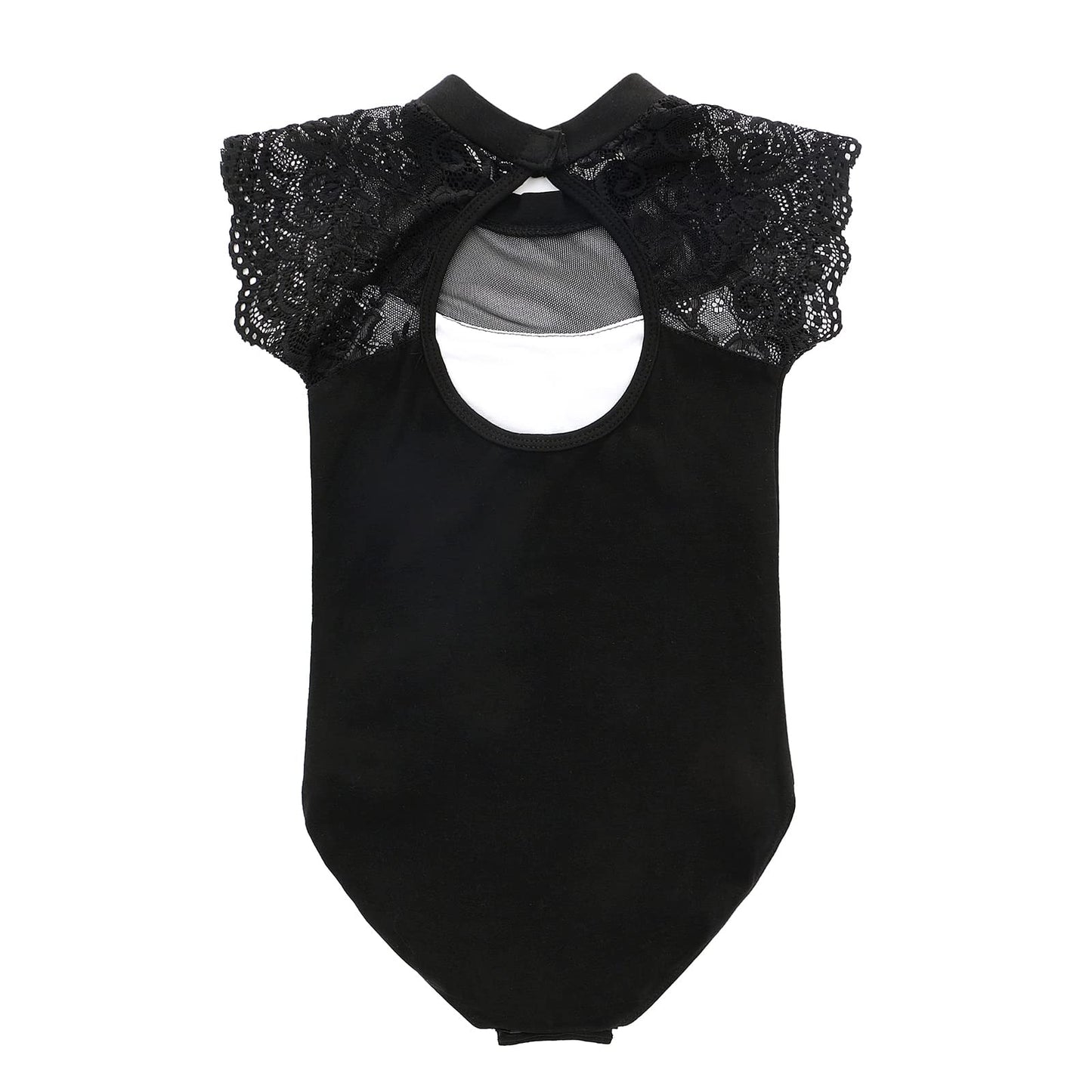 famuka Toddler Girl Lace Ballet Dance Leotards Kid Backless Short Sleeve Ballerina Outfit (as1, age, 6_years, 7_years, Black)