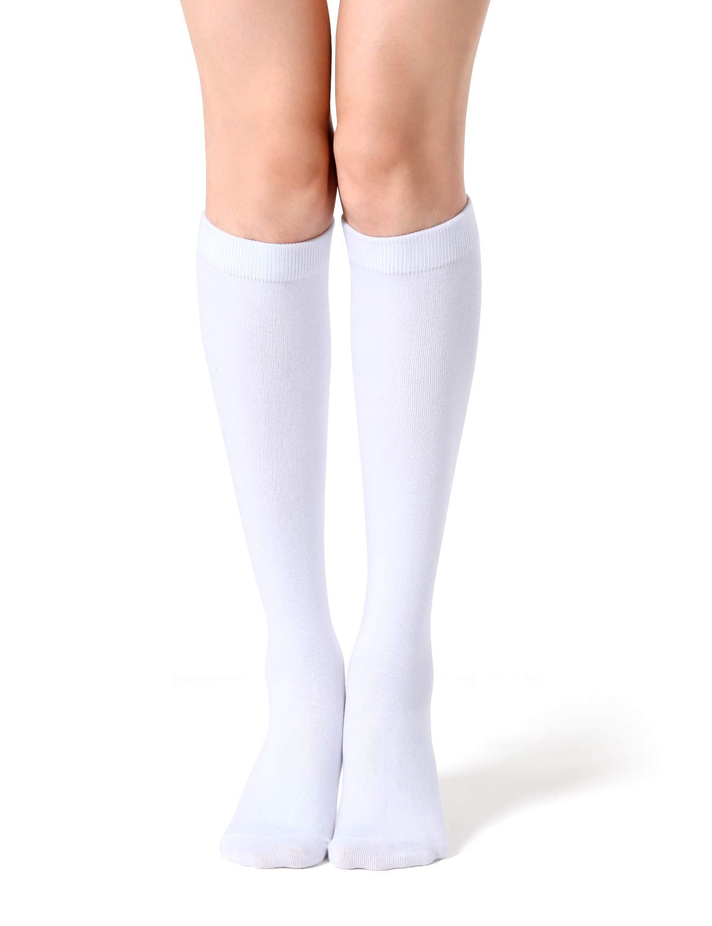 FITRELL 4 Pack Women's Knee High Socks Outdoor Sports Athletic Socks Casual Tube, White