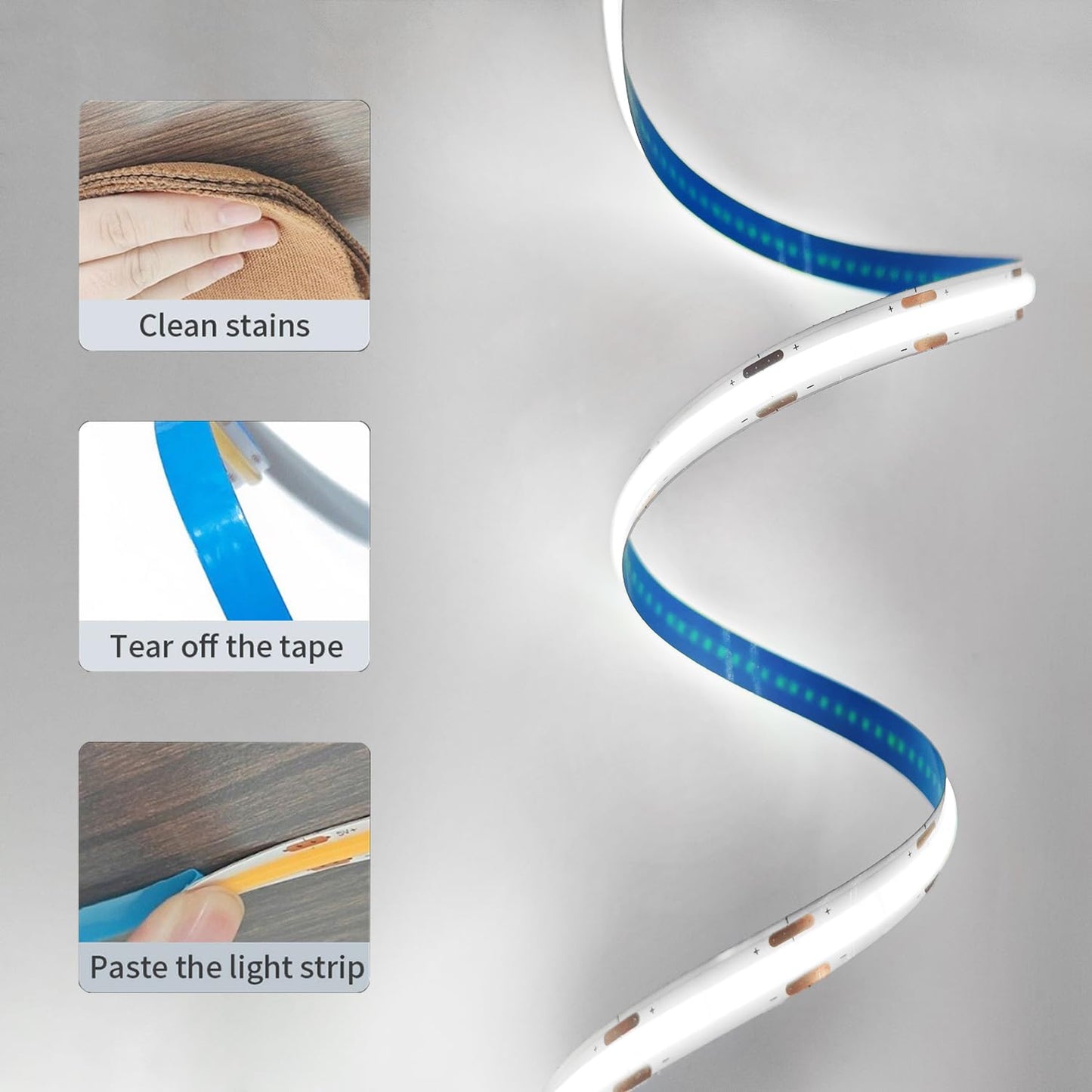 ZSLAIFU 5V LED Strip Lights, White USB LED Light Strip, 2Pack 3.28FT Dimmable Cob LED Strip Light, High Brightness Short LED Strip for Display Cabinet, Living Room, TV Lights