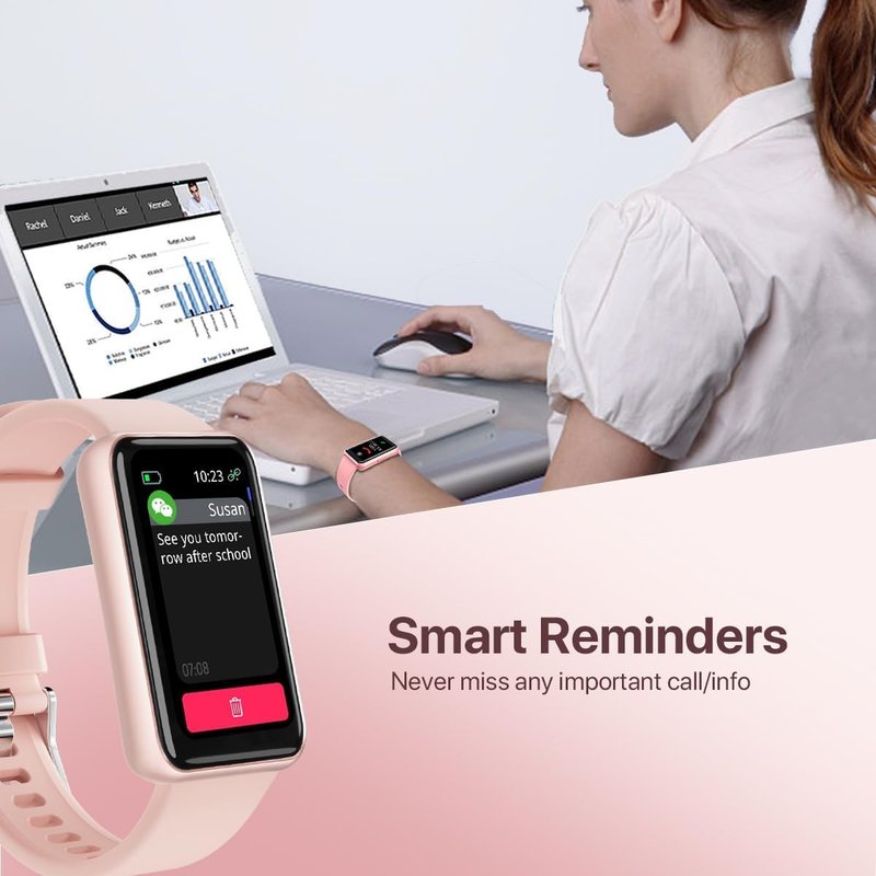 Smart Watch for Women, Slim Fitness Tracker with Heart Rate, Blood Oxygen, Sleep & Step Monitor, IP68 Waterproof Smartwatch, Lightweight Pink/Gold Bracelet Watch Compatible with Android & iPhone