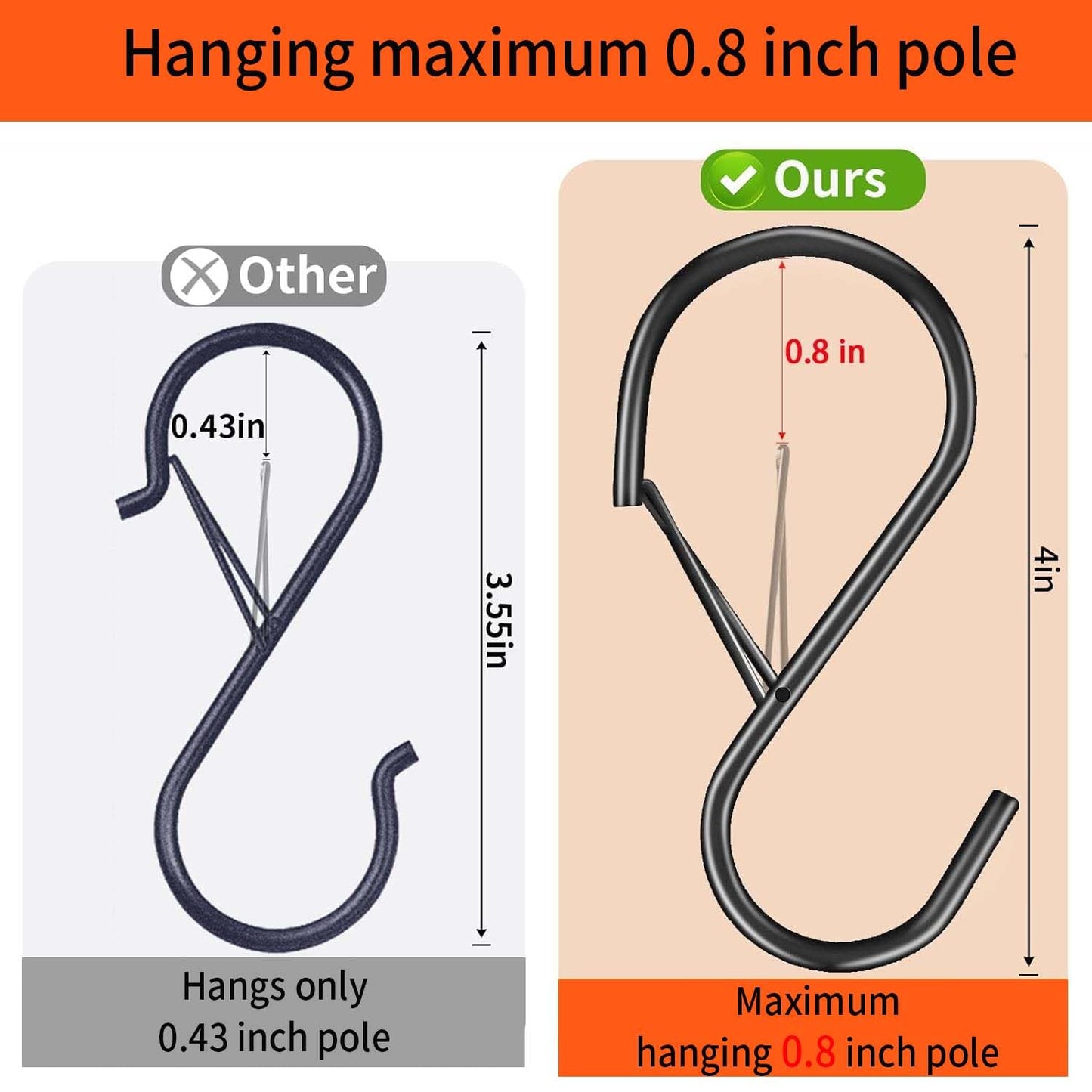 12 Pack Large S Hooks for Hanging Plants with Safety Buckle- Heavy Duty Solid Metal Steel Black S Shaped Closet Hooks for Hanging Plants, Kitchen Utensils, Jeans, Bags, Pots, 4 inch, Fit Most of Rod