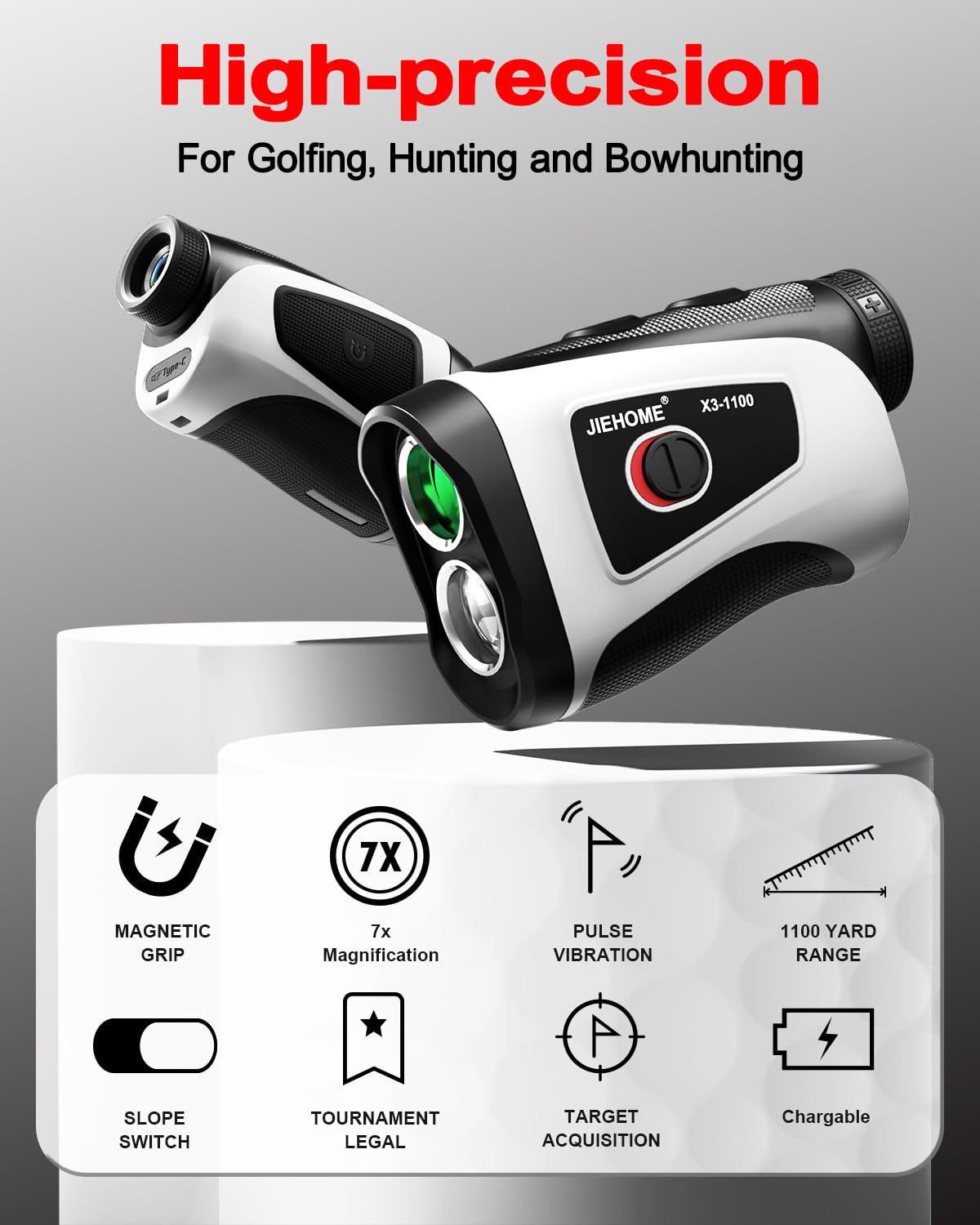Golf Rangefinder with Slope Magnetic, 660/1100YDS, 7X Magnification, 5 Modes, Flag Pole Locking, Vibration, Range Finder Golf Tournament Legal, Rechargeable Golf Accessories Gift for Men, Pure White