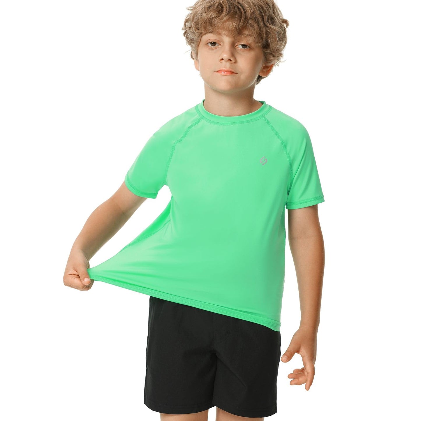 HODOSPORTS Boys UPF 50+ Rash Guard Swim Shirts Short Long Sleeve Quick Dry UV Protection Sun Shirt Light Green